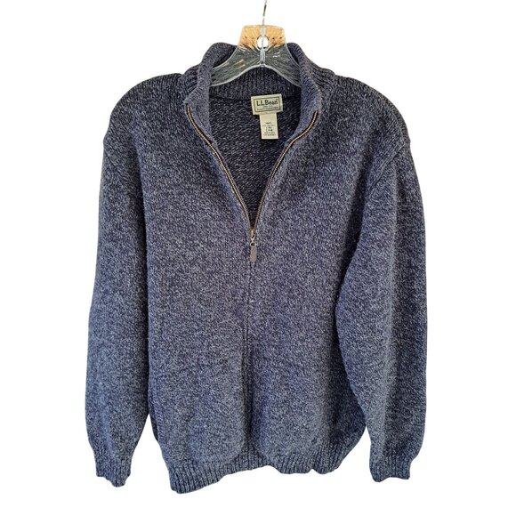 L.L. Bean Other - Vtg L.L. Bean Mens Navy 100% Lambs Wool Full-Zip Sweater L-Reg 90's Academia